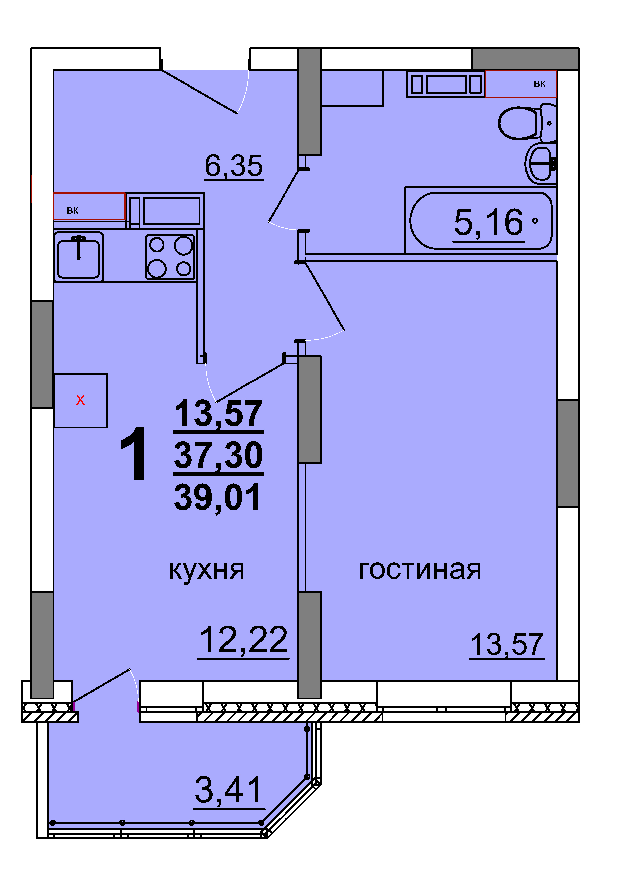 1-комн. 39,84 м2