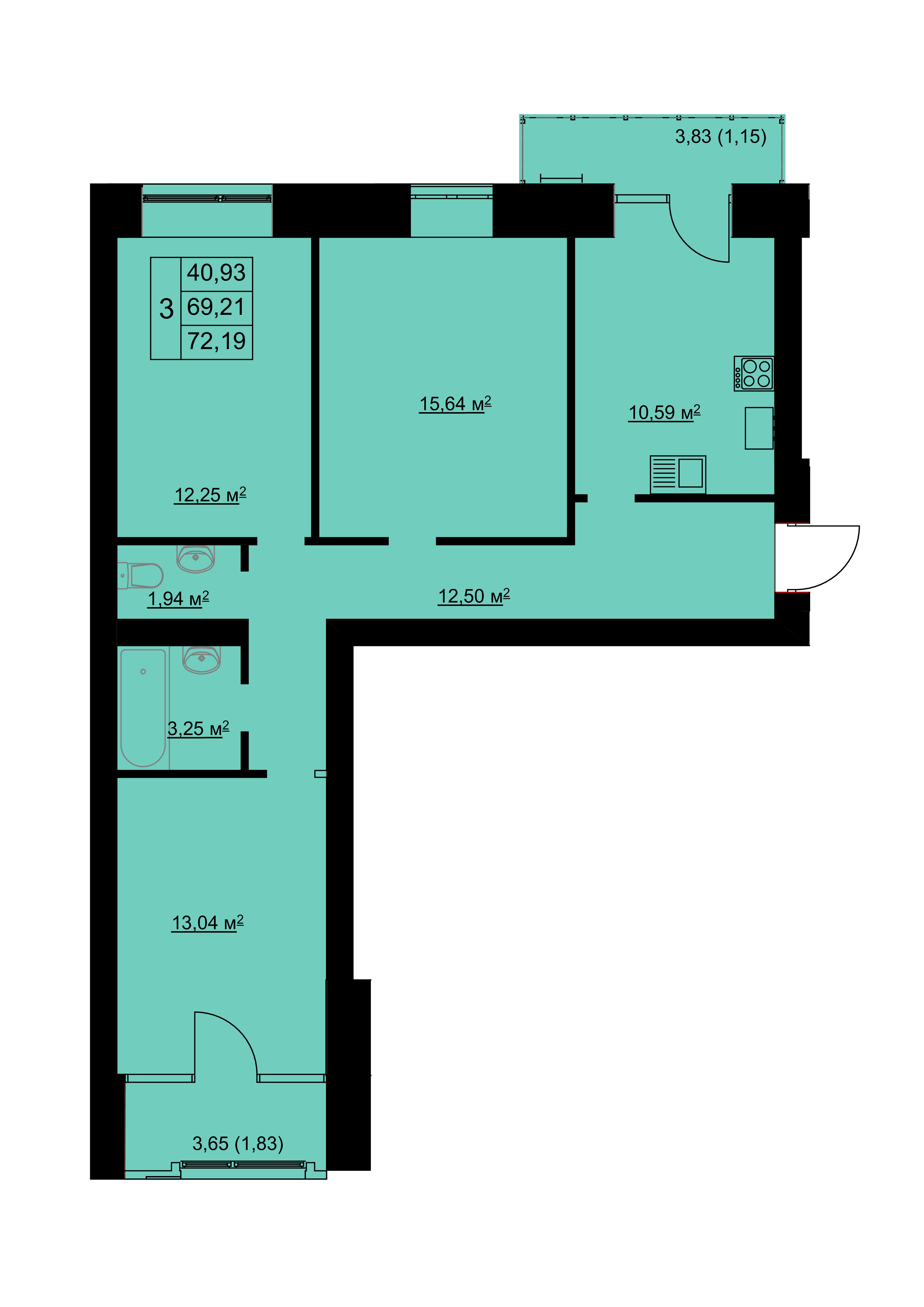 1-комн. 39,84 м2