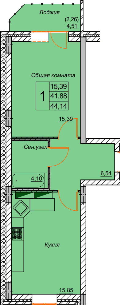 1-комн. 39,84 м2