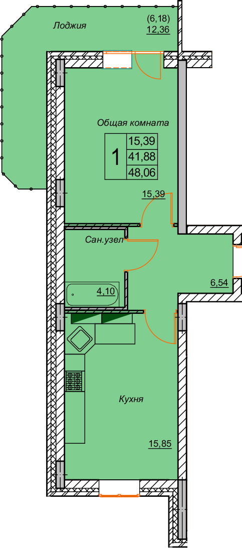 1-комн. 39,84 м2